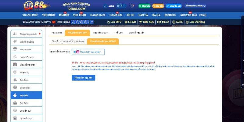 Các phương thức nạp tiền QH88 phổ biến và linh hoạt